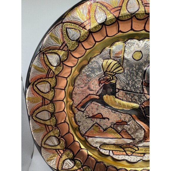 Vintage Egyptian Brass Wall Decor Plate King Ramses on a Chariot 11.5" - Picture 7 of 12